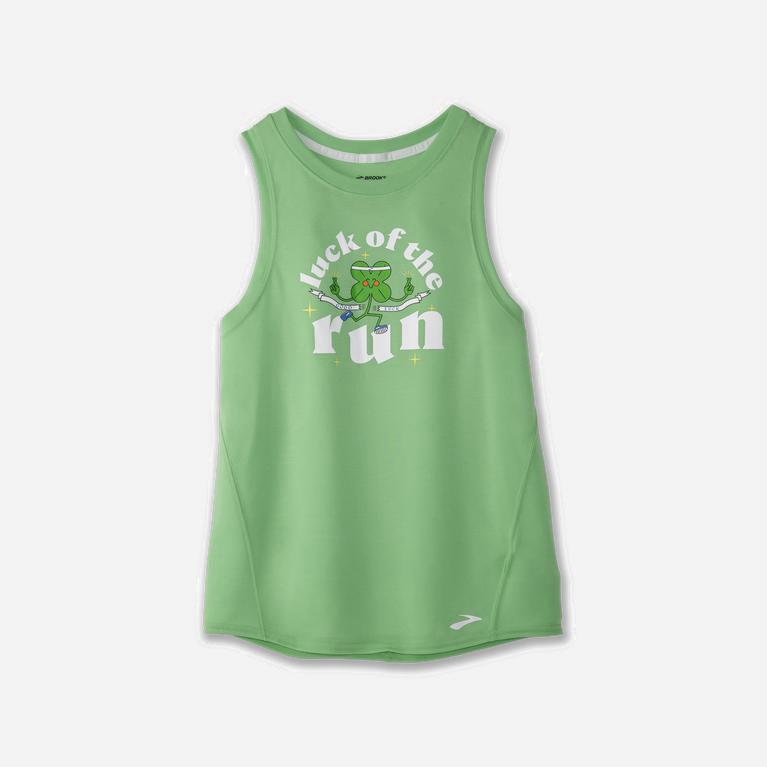 Brooks Distance Graphic Womens Running Tank Top - Heather Mint/Luck of the Run - Philippines (174560